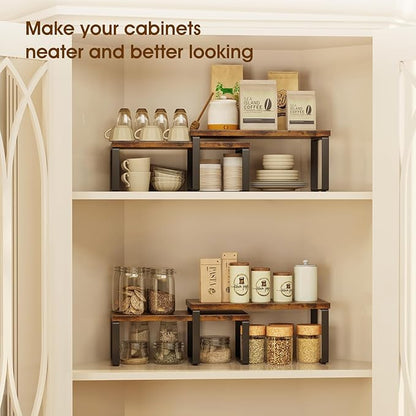 Homeiju Kitchen Cabinet Organizer 15.75'' Width,Set of 4 Cabinet Shelf Organizers,Stackable & Expandable Kitchen Countertop Organizer,Spice Rack for Pantry Countertop Cupboard Cabinet Desk Top