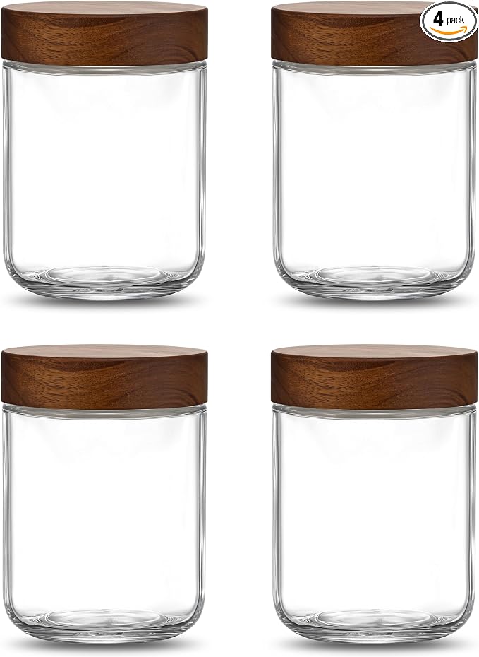 Danmu 16 oz Overnight Oats Containers with Lids,Salad Jar,Glass Jar with Wooden Lid 4 Pack,Mason Jars 16 oz with Lids for Snack,Overnight Oats,Meal Prep,Yogurt,Parfait,Soup,Salad 100% Leak-proof
