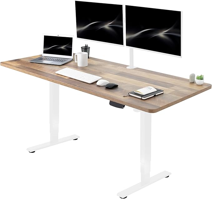 VIVO Electric 71 x 30 in Standing Desk, Touch Screen Adjustment, 176 lb Frame Support, 2E Series, Reclaimed Wood Top White Frame, DESK-KIT-2EW71P