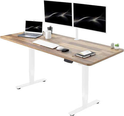 VIVO Electric 71 x 30 in Standing Desk, Touch Screen Adjustment, 176 lb Frame Support, 2E Series, Reclaimed Wood Top White Frame, DESK-KIT-2EW71P