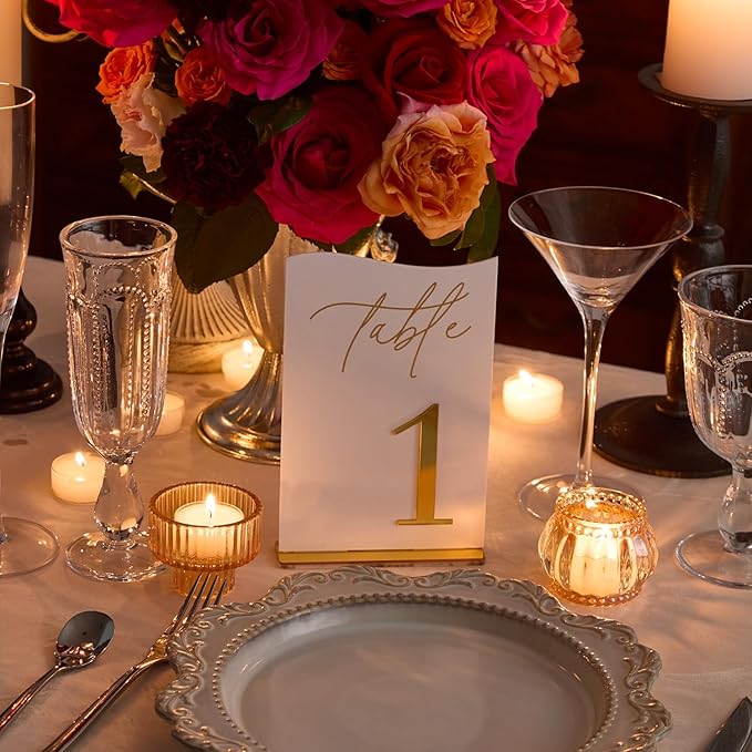 Gold Mirrored Acrylic Wedding Table Numbers 1-10 Set, Self-Standing Modern Arched Signs for Reception Seating, Anniversary & Bridal Shower, Elegant Wedding Decor (5x7 Inches)