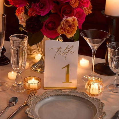 Gold Mirrored Acrylic Wedding Table Numbers 1-10 Set, Self-Standing Modern Arched Signs for Reception Seating, Anniversary & Bridal Shower, Elegant Wedding Decor (5x7 Inches)