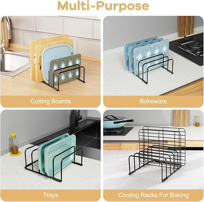 Cutting Board Organizer and Baking Sheet Rack, [1-Pack] Black Heavy Duty Metal Cookie Sheet Organizer for Cutting Board Storage & Plate Holder for Cabinet, Tray Dividers for Cabinets