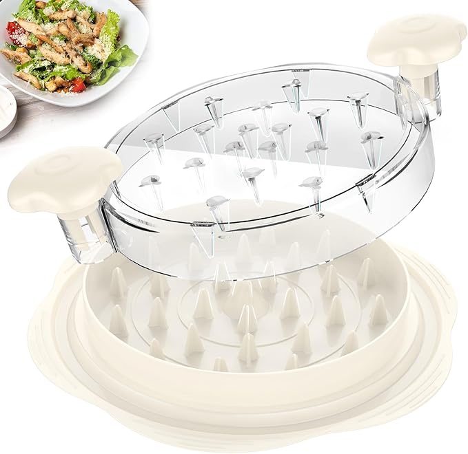 Chicken Shredder Tool Twist Large Chicken Breast Shredder with Brush&Fork, Visible Meat Shredder Machine, Strong Anti-Slip Strip, Ergonomic Handle, BPA Free, Suitable for Pork Beef Chicken (White)