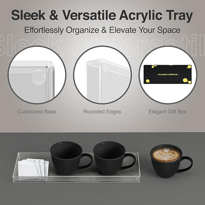 Vanity Tray with Gift Box - Acrylic Makeup Organizer for Jewelry Tray, Perfume Tray & Drawer Organizer. Strong & Durable Small Vanity Clear Organizer for Bathroom, Office & Home Decor.