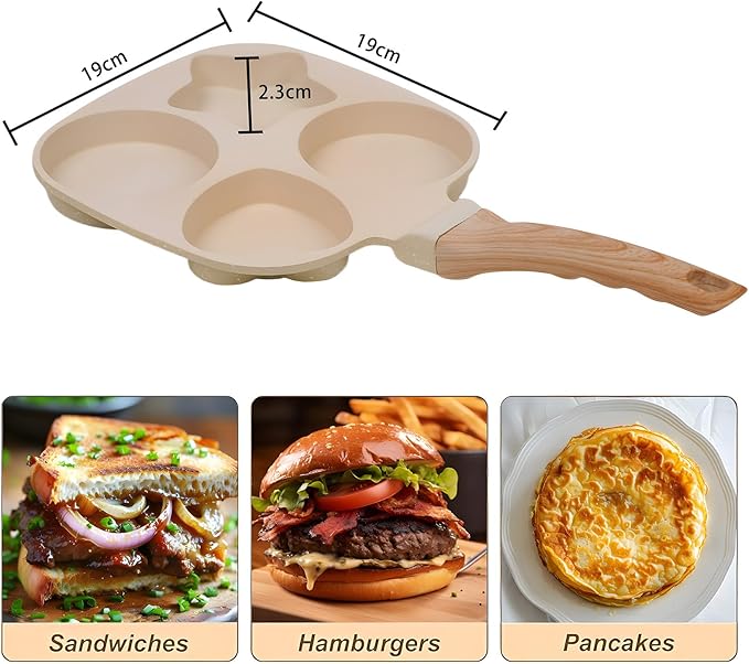 4-Cup Nonstick Omelette Skillet Egg Frying Pan, Healthy Breakfast Pancake Pan for Pancake, Hamburger, Bacon, Easy to Clean, Detachable Bakelite HandleSuitable for Gas Stove & Induction Cookware (1)
