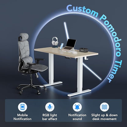 HUANUO AI-Powered Electric Standing Desk with Smart APP, Compatible with Alexa & Google, Adjustable Height, 6 Memory Settings, Sedentary Reminder, Ergonomic Sit-Stand Desk, 48-inch, Light Walnut