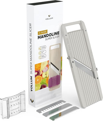 Vollum Wide Japanese Mandoline Slicer for Kitchen – Professional Slicer Vegetable Cutter with Interchangeable Stainless Steel Blades – Food Manual Slicer Handheld Mandoline Slicer