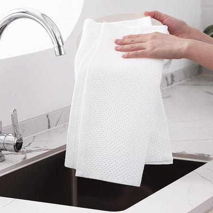 Homaxy 100% Cotton Oversized Waffle Weave Kitchen Dish Towels, Ultra Soft Absorbent Quick Drying Cleaning Towel, 20x28 Inches, 6-Pack, White