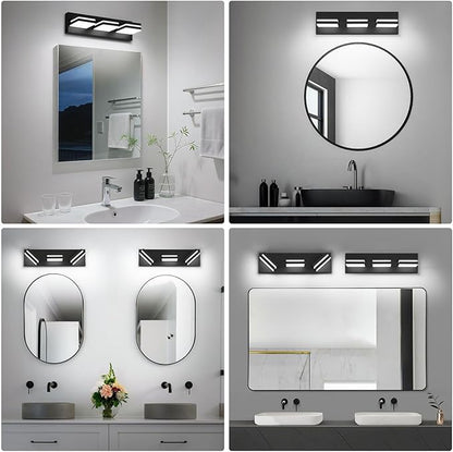 Modern LED Small Bathroom Lights Fixtures(3-Light),Metal Black Acrylic Wall Lighting,Vanity Lights for Bathroom Over Mirror(6000K 16in)