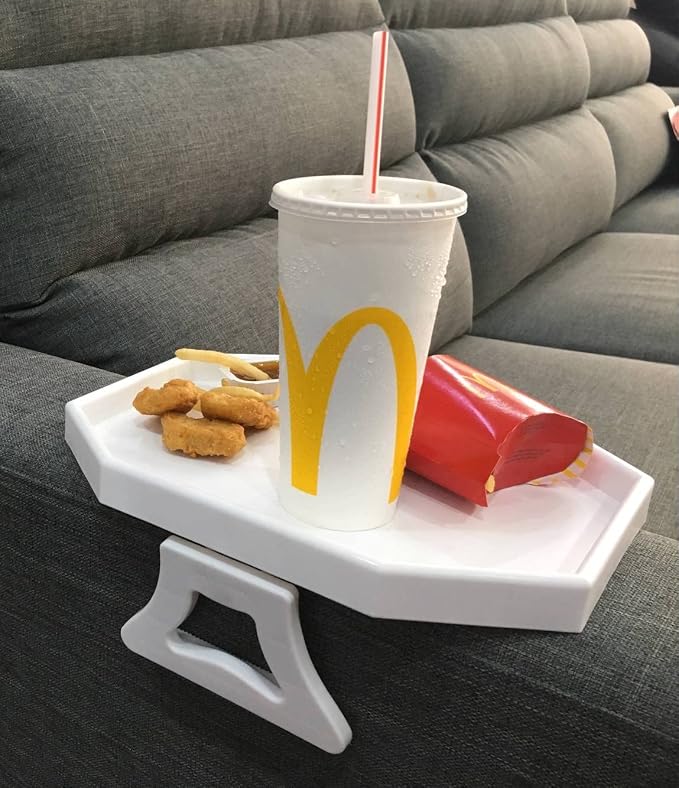 Xchouxer Sofa Arm Clip Table, Armrest Tray Table, Drinks/Remote Control/Snacks Holder (White , 2.5D x 9W x 4.5H in