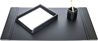 Dacasso Black Bonded Leather Luxury 3 Piece Desk Set - Blotter Pad & Desk Mat Organization Essentials - Executive Decor and Surface Protector