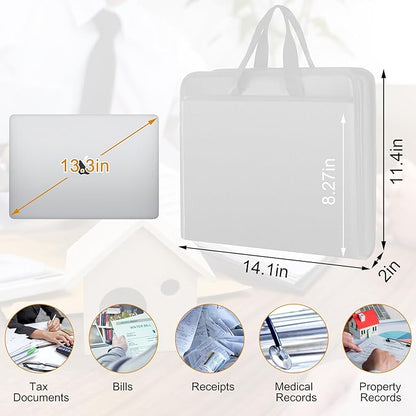 onvvippiv File Organizer Fireproof Expanding Accordion File Folder with Zipper Labels13 Pockets Document Organizer Holder Storage Box Bag for Business Office Receipt Home Travel