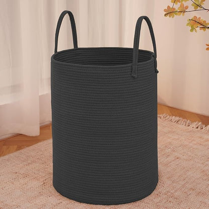JMvicyroam Large Woven Laundry Basket Hamper,100L Cotton Rope Storage Bin for Blankets,Toys and Clothes,Decorative Tall Nursery Hamper for Living Room,Baby Nursery,Bathroom and Bedroom,Black