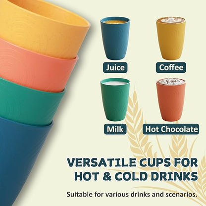 Wrova Wheat Straw Cups Set of 8, 12oz Kids Cups Unbreakable Drinking Cups Alternative to Plastic Cups Reusable, Dishwasher Safe Water Tumbler Set for Kitchen,Camping- Vibrant