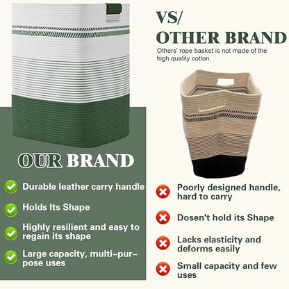 Degeyoyo Laundry Hamper, 85L Tall Laundry Basket with Leather Handles, Rectangle Large Clothes Hamper for Organizing, Cotton Woven Laundry Baskets Storage Hampers for Bedroom, Nursery, Living Room