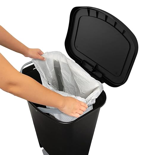 Glad Kitchen Trash Can with Lid, Foot Pedal and Garbage Bag Rings, 13 Gal, Black