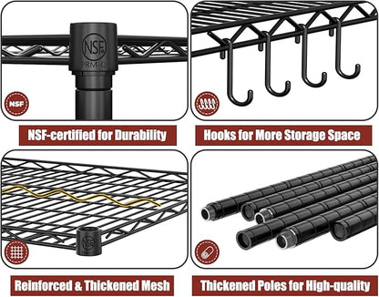 PrimeZone 5 Tier 80.7"H x 55.5"W x 24"D Wire Shelving with Wheels 3000lbs NSF Certified Storage Shelves Heavy Duty Metal Shelf Adjustable Rolling Rack Commercial Garage Restaurant Warehouse Kitchen