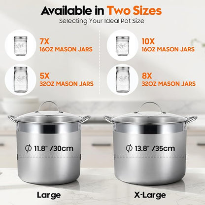Stainless Steel Canning Pot with Rack and Lid, Large Water Bath Canner, Full Home Canning Supplies Starter Kit (20.5 Quarts, Black)