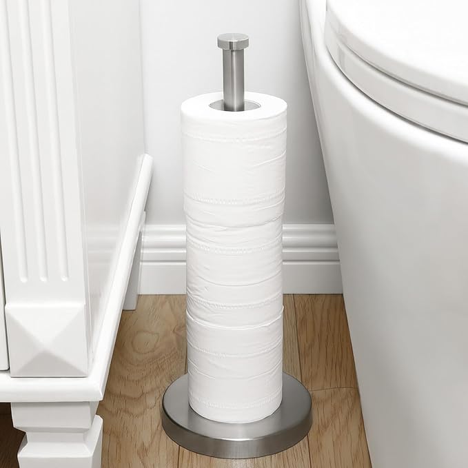 KES Toilet Paper Storage Stand, Freestanding Bathroom Toilet Paper Holder Storage for 3 Rolls SUS304 Stainless Steel Brushed Nickel, BPS201S39-2