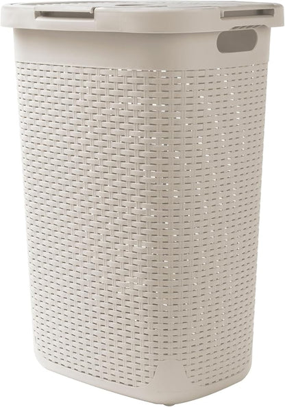 Mind Reader Slim Laundry Hamper with Lid, 60L Tall Clothes Basket, Narrow Tapered Design for Bathrooms, Closets and Laundry Rooms, Plastic, Ivory