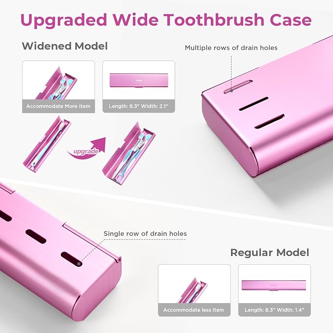 Wider Aluminum Toothbrush Travel Case, Portable Travel Toothbrush Holder, Durable Manual Toothbrush Box Container for Traveling, Bathroom, Camping, Business Trip, Pink