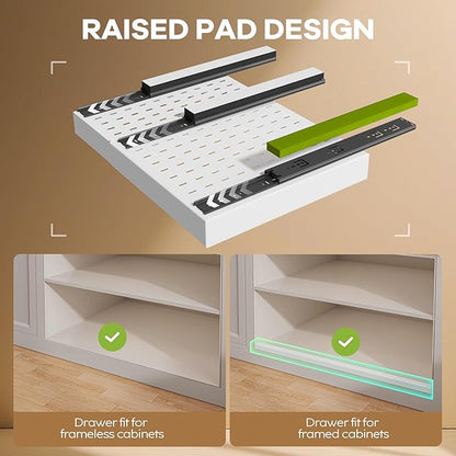 Seinloes 6 Pack Pull out Cabinet Organizer 21"Deep with Raising Pad for Framed Cabinets, Expandable Slide out Drawers for Kitchen Cabinets with 6pcs Divider Racks, Roll out Shelves 12.1"-20.4" W White