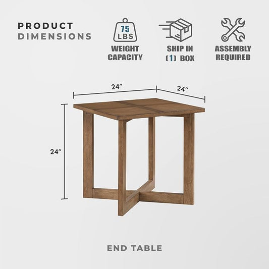 Lexicon Modern Square End Table with Cross Legs, Maple Veneer Wood Accent Table for Living Room, Bedroom, Office, Entryway, Apartment, Easy Assembly, Brown