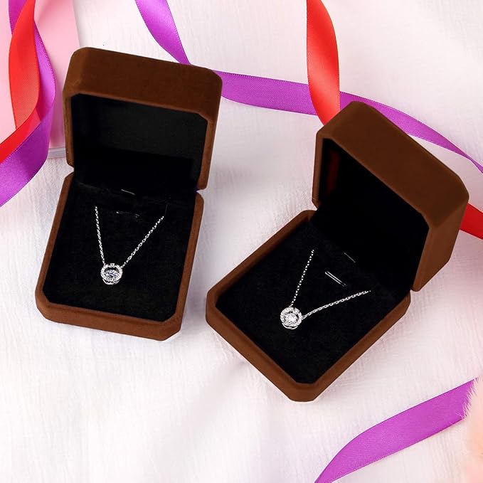 Lamoutor 1Pcs Velvet Necklace Pendant Gift Box Jewelry Gift Box (Coffee Color)