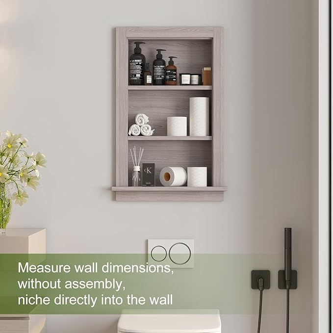 Recessed Medicine Cabinet,Fully Assembled 14x24 Recessed Wall Niche Insert,Waterproof in Wall Medicine Cabinet for Bathroom,Replacement Medicine Cabinet Shelves for Living Room,Washed Oak