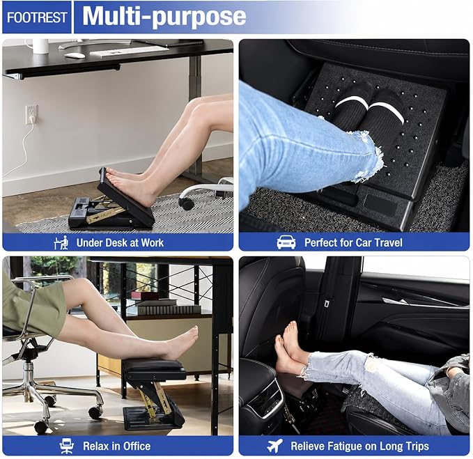 Foot Rest for Under Desk at Work 4-Level Height Adjustable, Ergonomic Foldable Footrest for Office, Gaming,Computer, Soft & Removable Pad Desk Foot Stool Suitable for All Seasons(Brown)