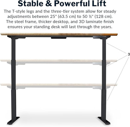 Vari Classic Electric Standing Desk - VariDesk Height Adjustable Sit/Stand Desk - Dual Motor with Memory Presets, Stable T-Style Legs - Gaming or Home Office Workstation - 72”x30”, Reclaimed Wood