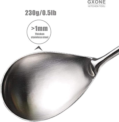 GXONE Large Serving Spoons,304 Stainless Steel Cooking Spoon with Heat Resistant Wooden Handle,Silver/12.4Inch