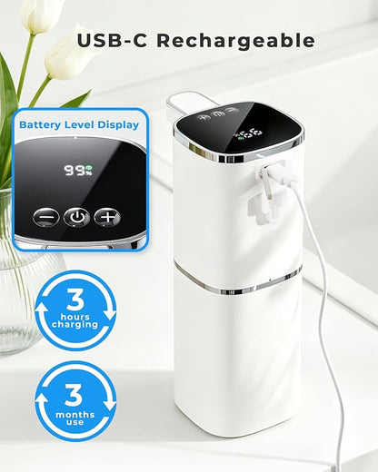 Automatic Foaming Soap Dispenser, 13.5oz/400mL, USB Rechargeable, 9-Adjustable Foam Levels, IPX5 Waterproof, Touchless & Wall/Tabletop Use for Kitchen Bathroom, White