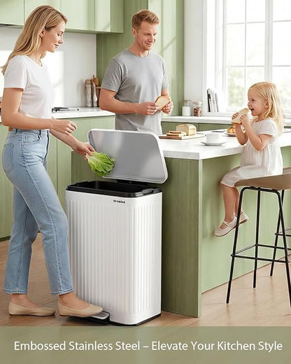 Lovewind Kitchen Trash Can, 18.5 Gallon / 70L Large Kitchen Garbage Can with Soft Close Lid – Pet Resistant, Removable Inner Bucket, Stainless Steel Trash Bin Perfect for Big Families, White