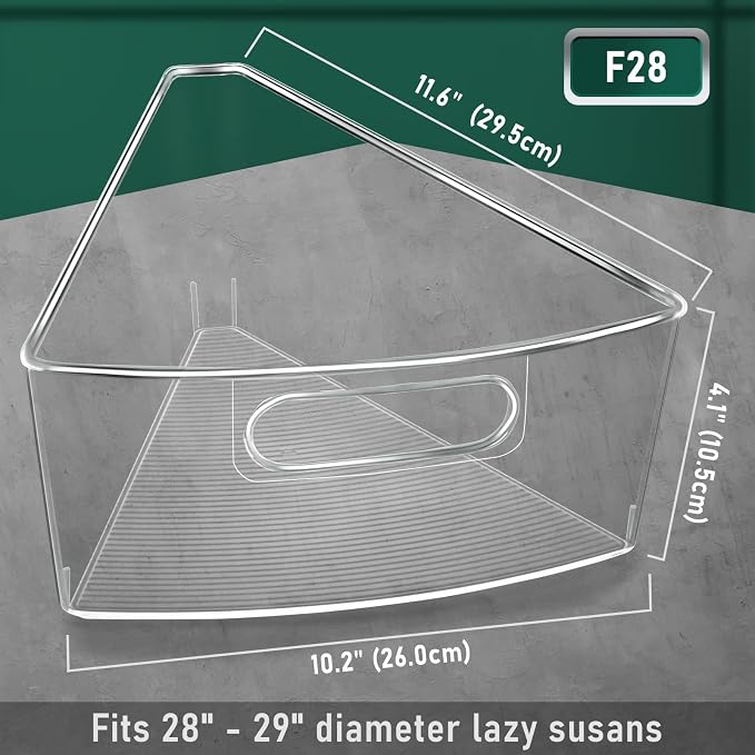 JEISSLIA Lazy Susan Cabinet Organizer Bins for 26"/ 28"/ 32" Diameter Corner Organizer, Plastic Cabinet Storage Bin, 1/8 Wedge - Food Safe, BPA Free, with Non-Slip Pads (for 28" Diameter, 4 Pack)