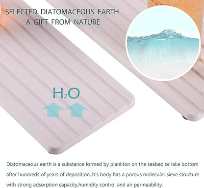 NiuYichee 2 PCS Water Absorbent diatomite Coasters, 10.2" x 4" Water Absorbing Stone Tray for Sink, Stone Drying mat for Kitchen Counter, Stone soap Tray Used for Hand Soaps & toiletries & Plants