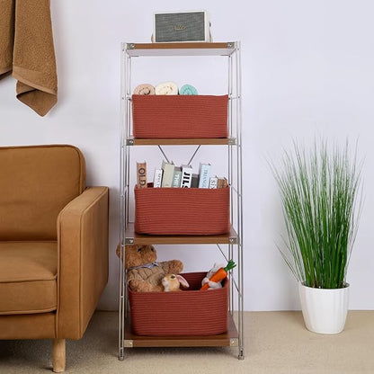 MiniArk Large Storage Baskets for Shelves, Closet Organizers Bins for Clothes Blanket Towels, Baby Nursery, Toy Baskets Box, Woven Rope Baskets, 17 x 13 x 7.5”, 2 Packs Oxide Red
