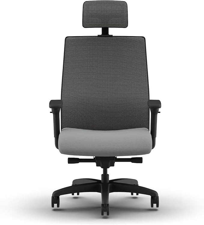HON Ignition 2.0 Big and Tall Office Chair with Headrest, 450lbs Weight Capacity, Extra Wide Seat, Tilt Recline, Swivel Wheels, Heavy Duty Office Chair, Comfortable for Long Hours, Black Frame, Ash