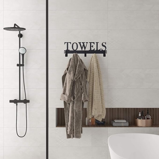 Kuhome Over The Door Hooks, Towel Holder for Bathroom, Door Mount Towel Rack Towel Hooks for Bedroom Beach Towels Bathrobe Wall Mount Hang on The Door Cabinet Cupboard Metal Sandblasted (Black)