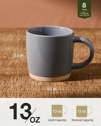 famiware Coffee Mugs for 8, 13 oz Mug Set, Drinking Cup with Handle for Coffee, Tea, Cocoa, Milk, Milkyway Serise, Dark Gray