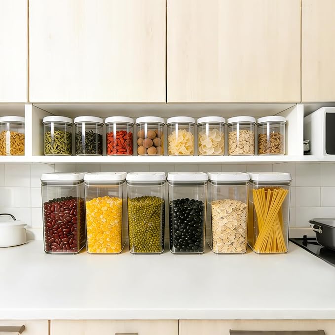 Airtight Pop Top Food Storage Container Sets with Lids 6Pcs Round Rectangle Pop Containers for Kitchen Pantry Organization BPA-Free Stackable Kitchen Storage for Cereal Flour Sugar 0.6qt *4, 3.6qt *2