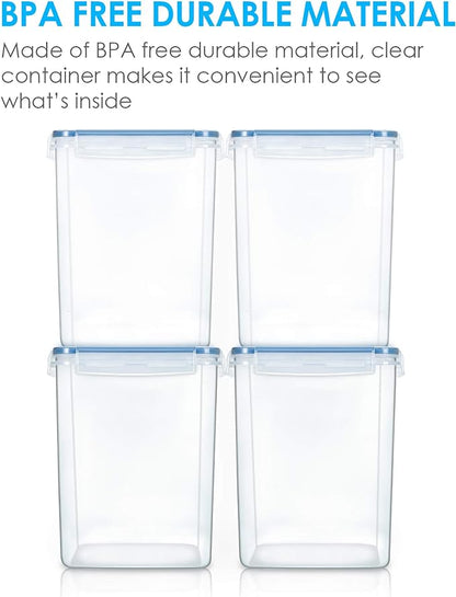 Vtopmart Large Food Storage Containers 5.2L / 175oz, 4 Pieces BPA Free Plastic Airtight Canisters for Flour, Sugar, Baking Supplies, Rice with Lids, 4 Measuring Cups and 24 Labels, Blue (Pack of 2)