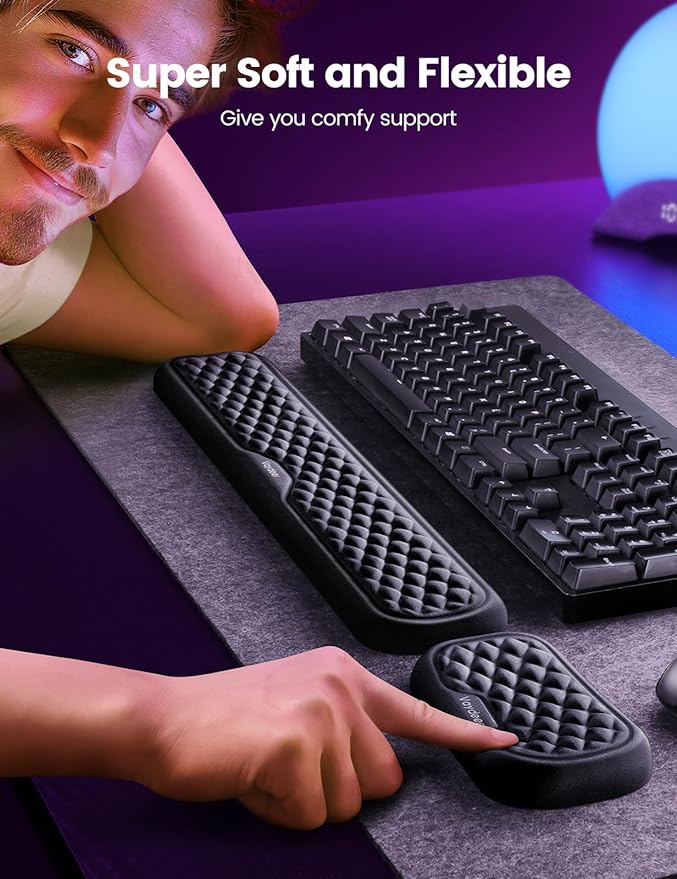 Vaydeer Wrist Rest for Keyboard and Mouse, Computer Ergonomic Wrist Support Pad, Soft Memory Foam Arm Cushion for Desk, Palm Hand Office Laptop Typing-Gray