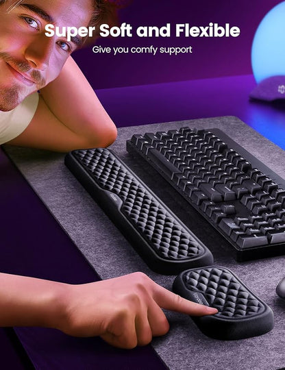 Vaydeer Wrist Rest for Keyboard and Mouse, Computer Ergonomic Wrist Support Pad, Soft Memory Foam Arm Cushion for Desk, Palm Hand Office Laptop Typing-Dark Blue and Black