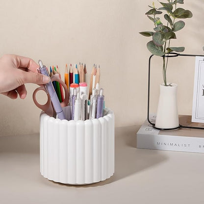 Anyoifax 360° Rotating Pen Holder 7 Slots Desk Organizer Removable Pencil Cup Plastic Art Supplies and Accessories Desktop Storage Box Caddy for Office, School, Home (White)