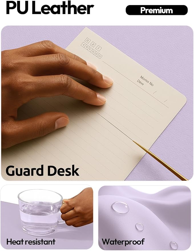 YSAGi Leather Desk Protector, Office Mat, Large Mouse Mat, Non-Slip PU Leather Blotter, Laptop Desk Pad, Waterproof Writing Pad for Office and Home (Light Purple, 31.5" x 15.8")