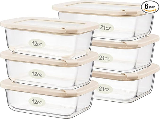 Urban Green Glass Food Storage Containers with Glass Lids, Microwave Safe Food Container Set, Aitight Meal Prep Container Set, LeakProof, 100% Plastic Free, 6 Pack