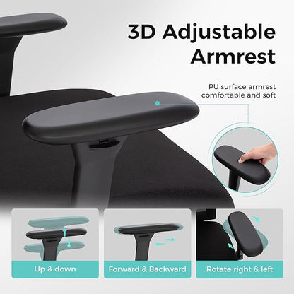 ALPHA HOME Heavy Duty Office Chair Ergonomic, Mid Back Mesh Computer Chair with Lumbar Support, Desk Chair Adjustable Armrest & Seat Cushion, SGS Certified