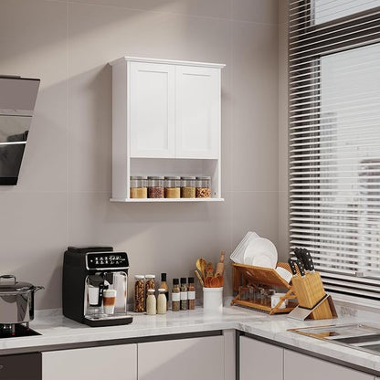 Multi-Purpose Wall Cabinet: Easy-to-Assemble, White Modern Style, 3-Tier Storage. Fits as Kitchen Cabinet, Over-Toilet Cabinet & Bedroom Wall Cabinet